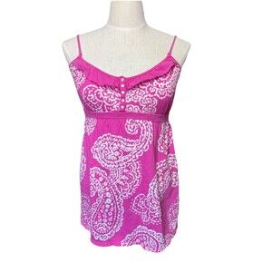 Y2K Aéropostale Pink White Paisley Babydoll Tank Top Ties in Back EUC XL 2000s